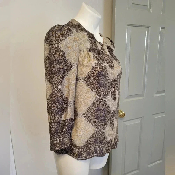 Joie Hartford Kaleidoscope Print Puff Sleeve 100% Silk Blouse(XS) - Picture 4 of 11